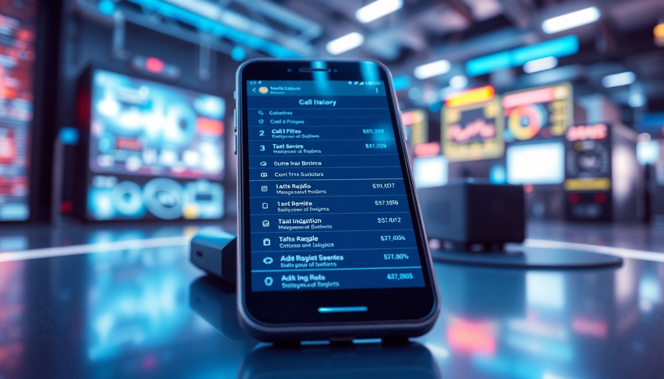 Explore the features of a call history checker displayed on a smartphone in a modern tech setting.