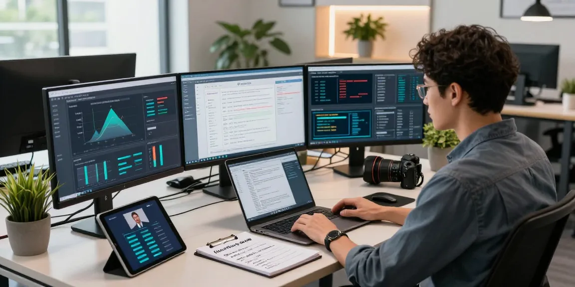 Data analyst engaging in document fraud detection analysis in a modern tech workspace.