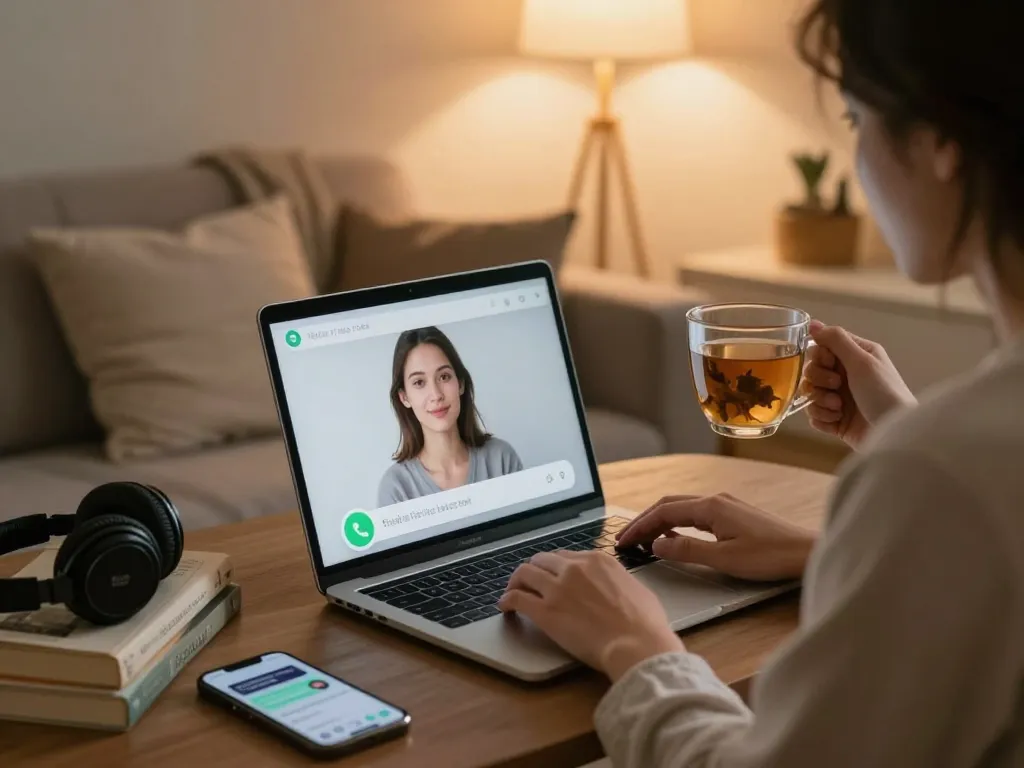 Engaging scene of free ai sex chat on a laptop screen in a cozy home environment.