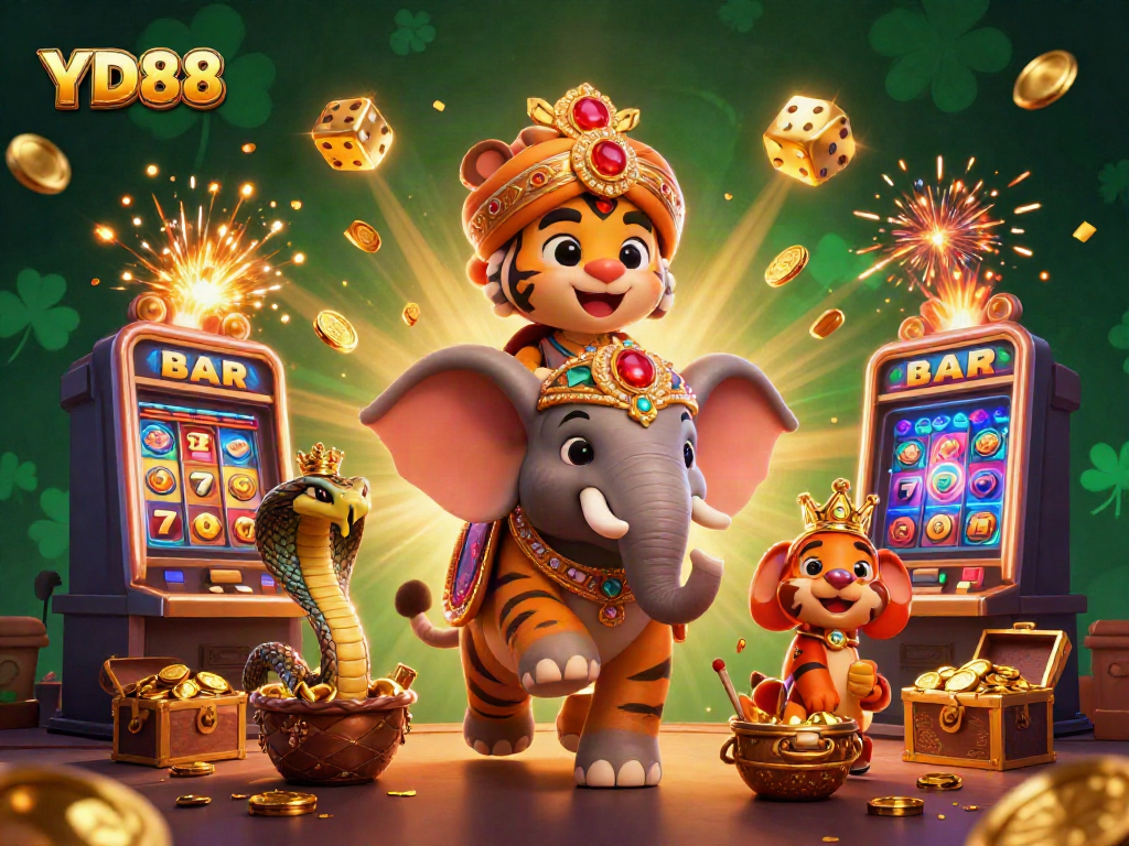Win big at YD88 with a lively depiction of a casino-themed scene featuring enchanting characters and jackpot excitement.