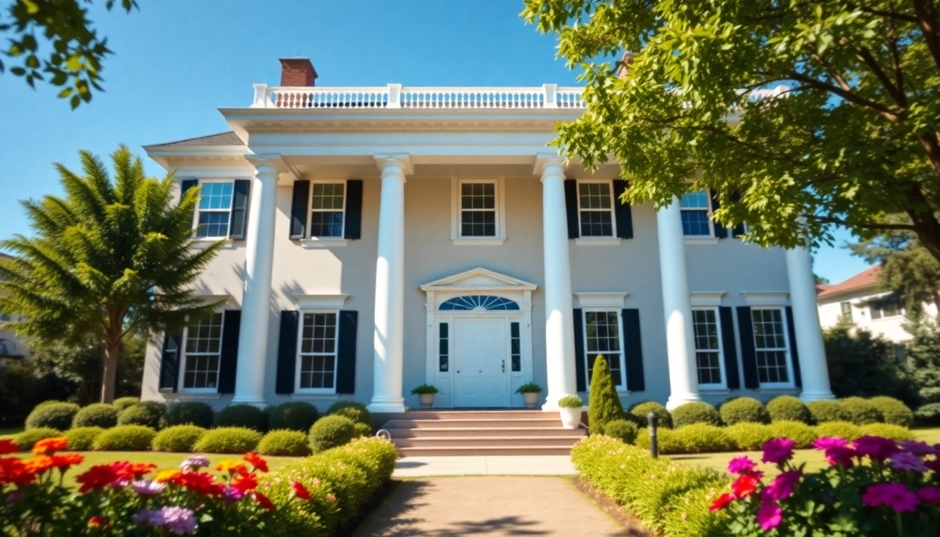 Beautiful colonial home renovation showcasing architectural charm with vibrant landscaping.