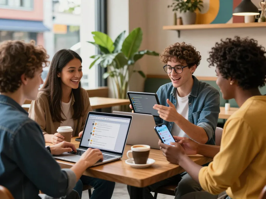 People enjoying engaging spicychat conversations in a cozy café.