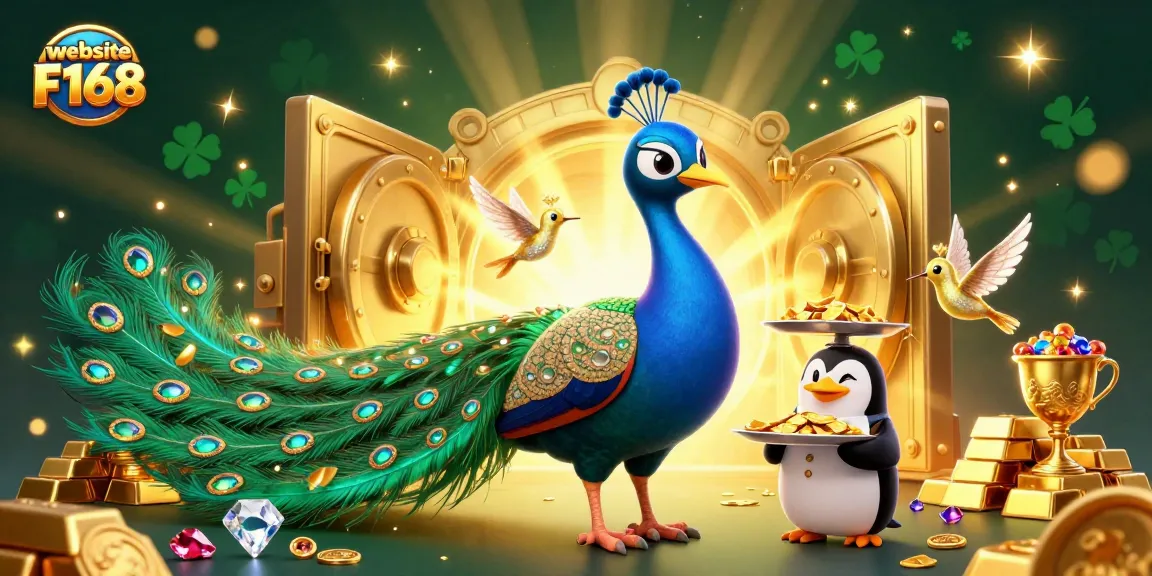 Experience the excitement at website F168 with glamorous casino characters surrounded by treasure.