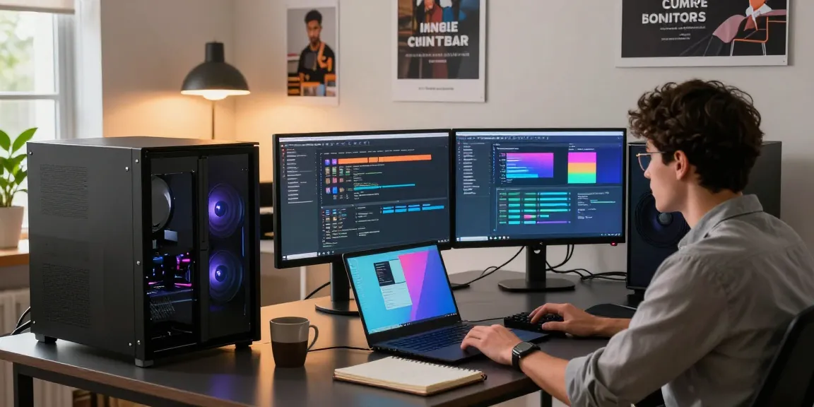 Refurbished PC and laptop workspace showcasing tech professional solving software issues