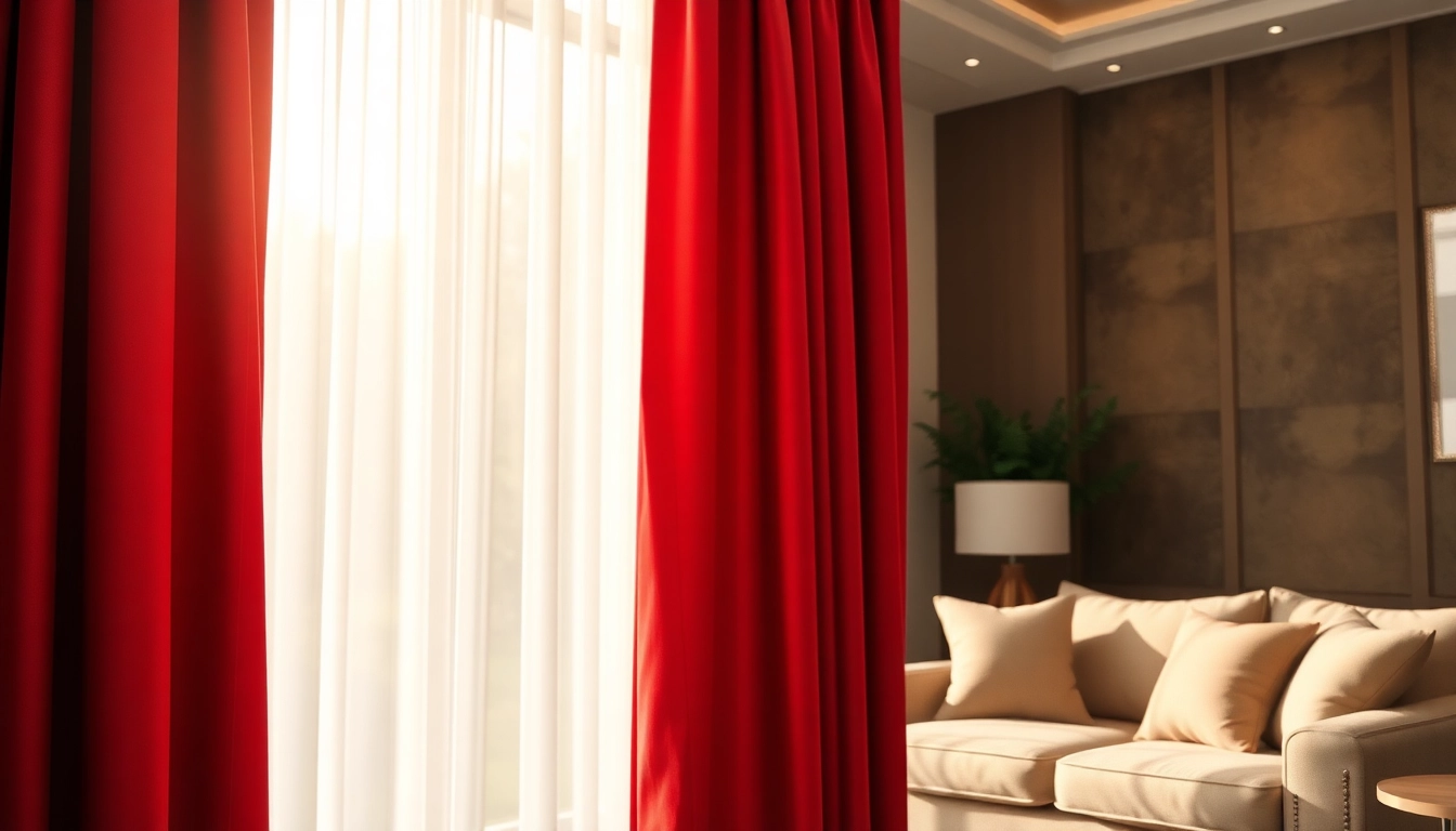 Dikke gordijnstof in luxe interieur met rijke kleuren en elegante drapering.