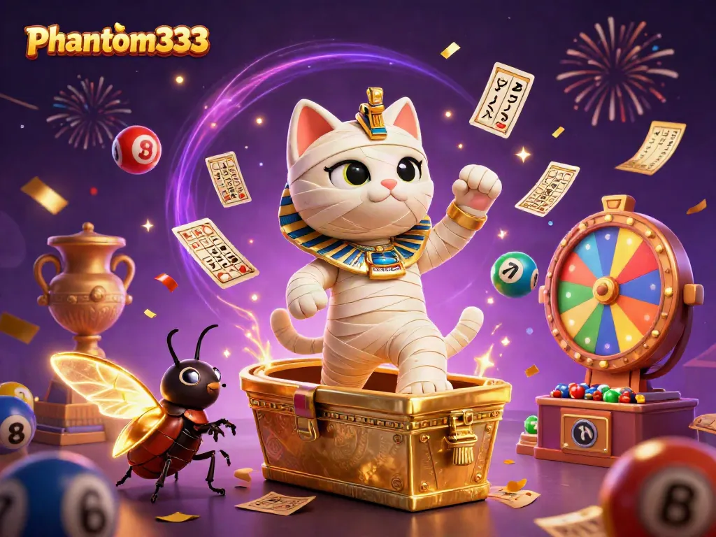 Phantom333 engages users with vibrant lottery elements and an energetic casino scene, showcasing rich visuals and gameplay.