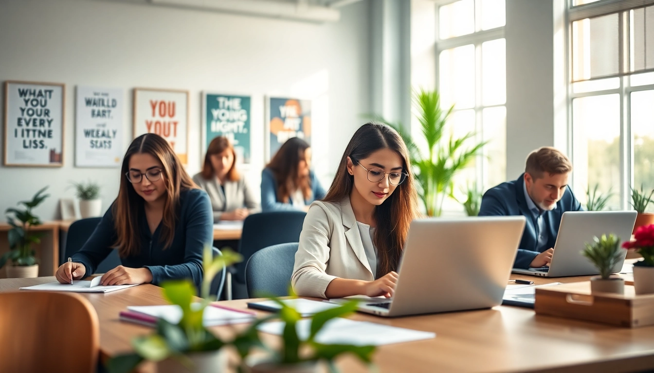 People engaging in the uk eta online application process in a bright office environment.