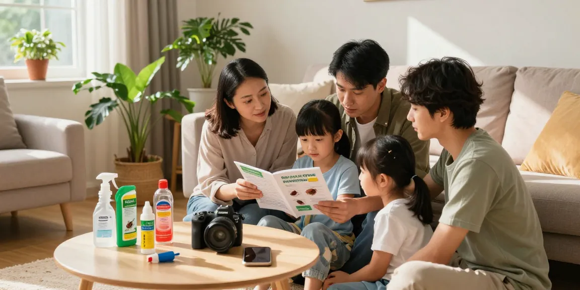 Bed bug removal strategies being discussed by a family in a cozy living room.