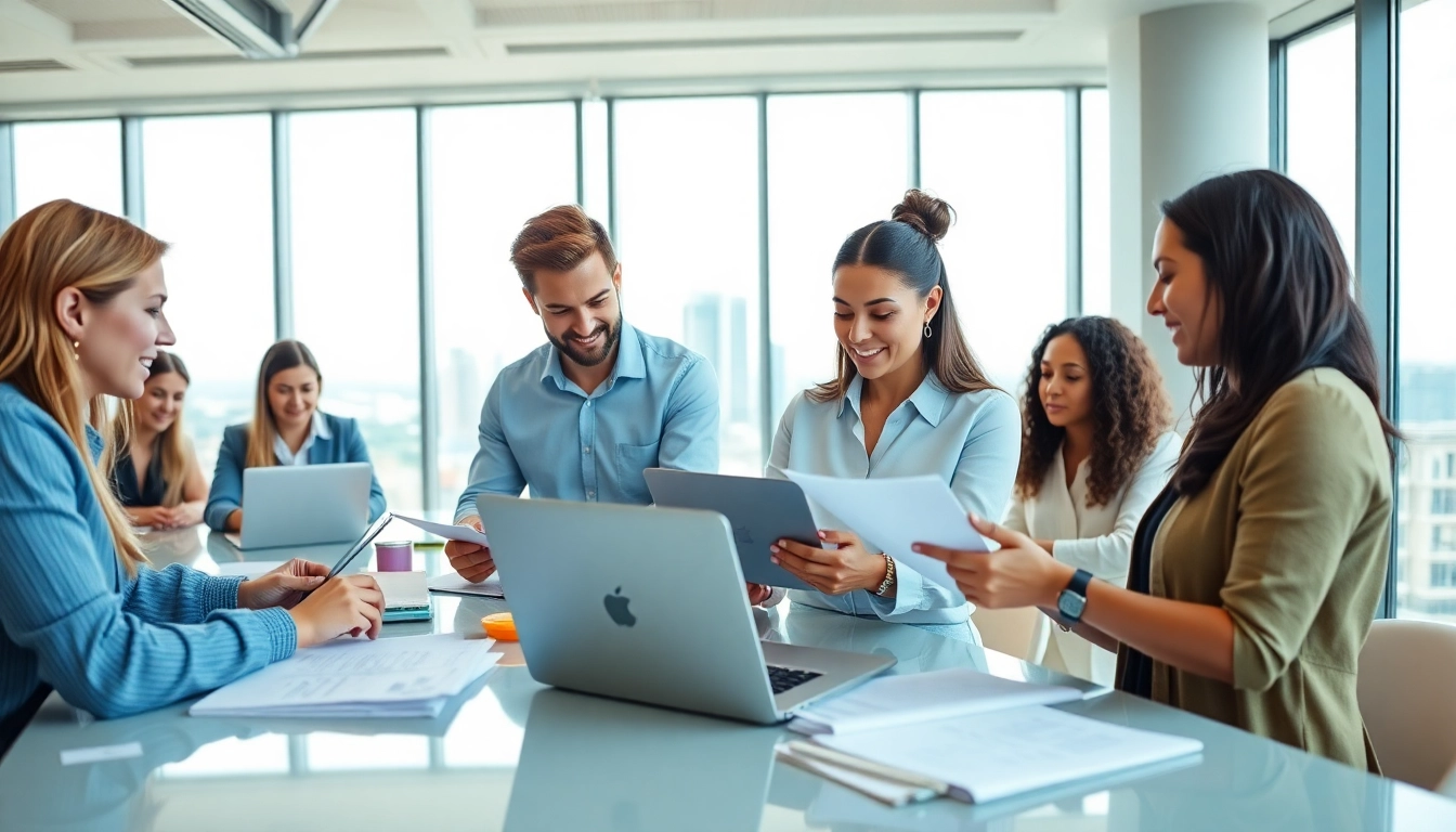 Teamwork defining an ideal career in a modern office, showcasing diversity and collaboration.