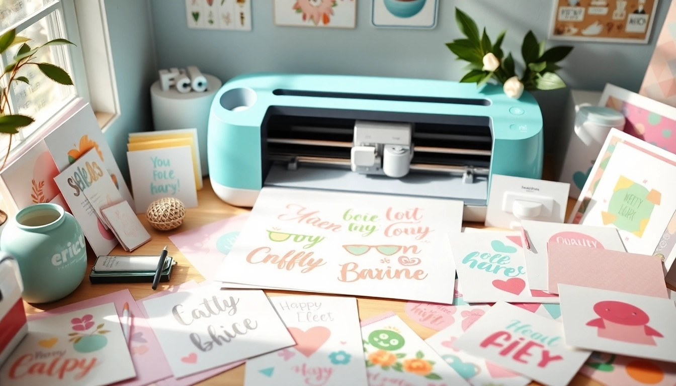 Cricut SVG files displayed on a vibrant crafting workspace with a Cricut machine