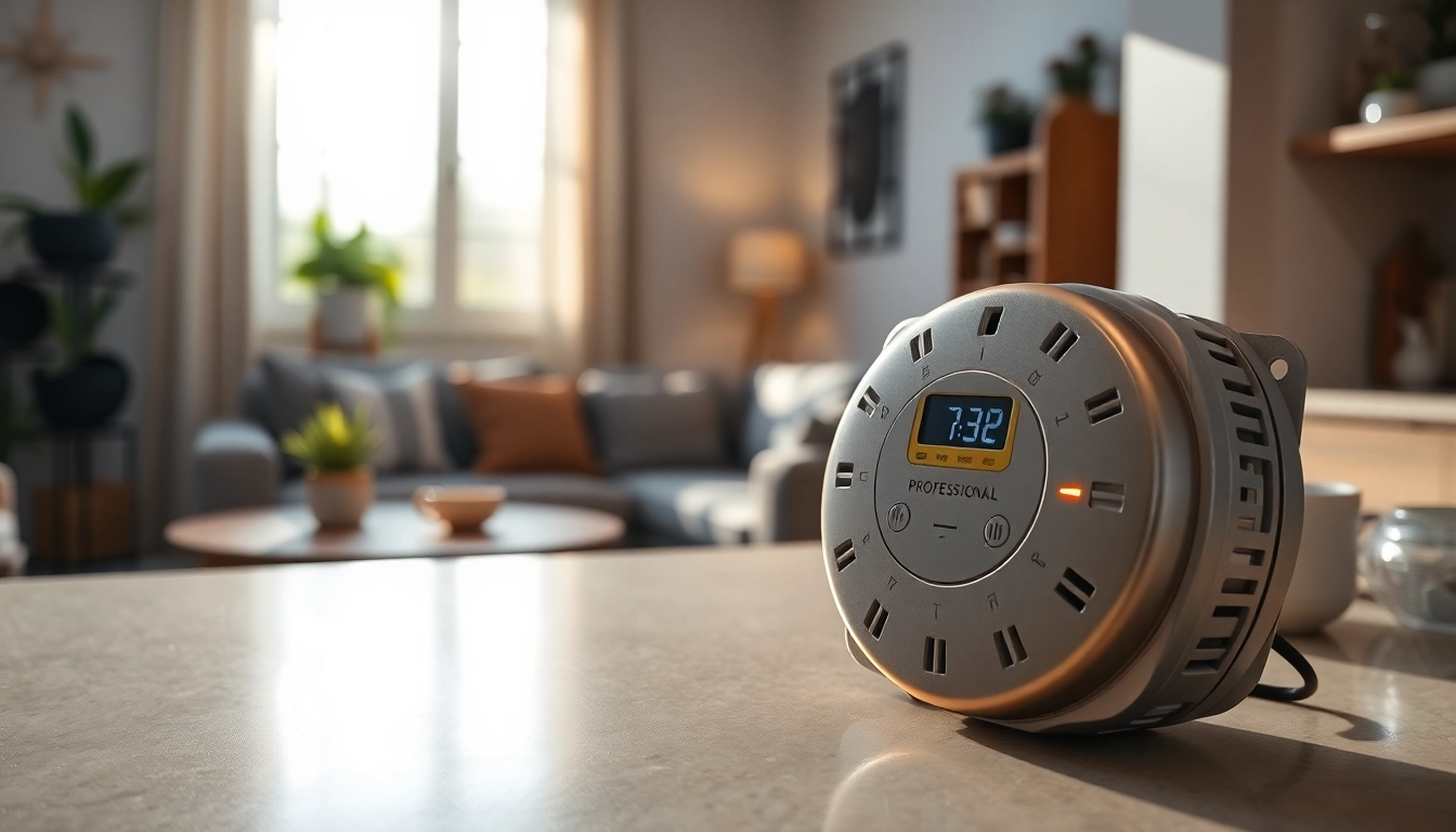 Carbon monoxide detector beeping on a kitchen counter, highlighting its importance.