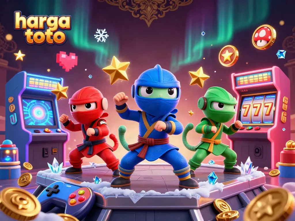 Engage with exciting gameplay on harga toto, featuring vibrant 3D ninja chameleons and thrilling slot reels.