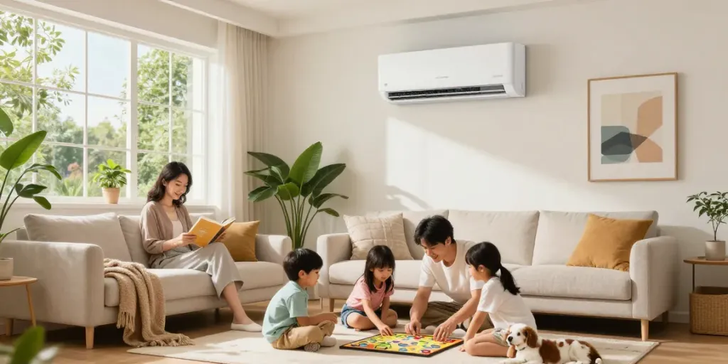 Enhance comfort with a 24000 BTU mini split air conditioner in a vibrant family living room.