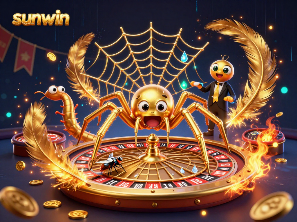 Join the action with sunwin as a fly nervously bets at a roulette wheel crafted by a golden spider.
