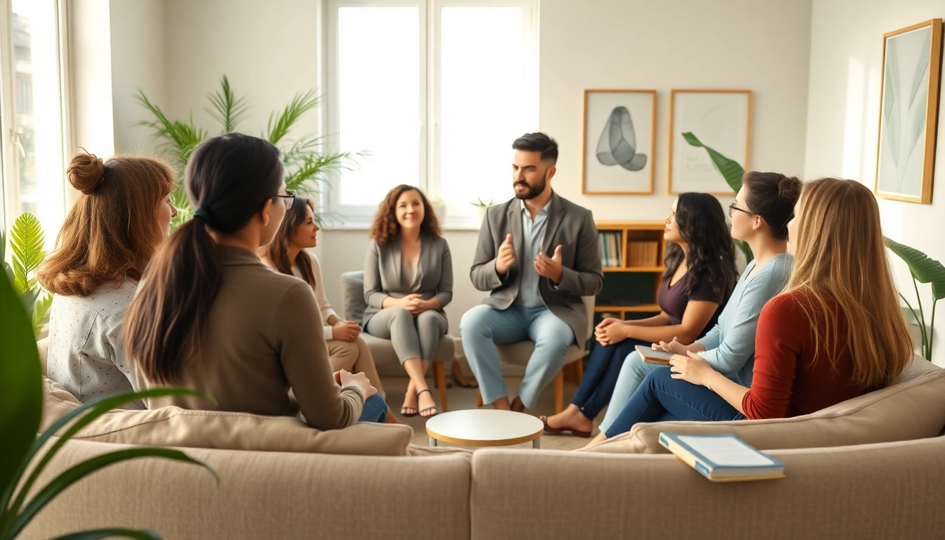 Engaging mental health tips session with a diverse group in a calming setting.