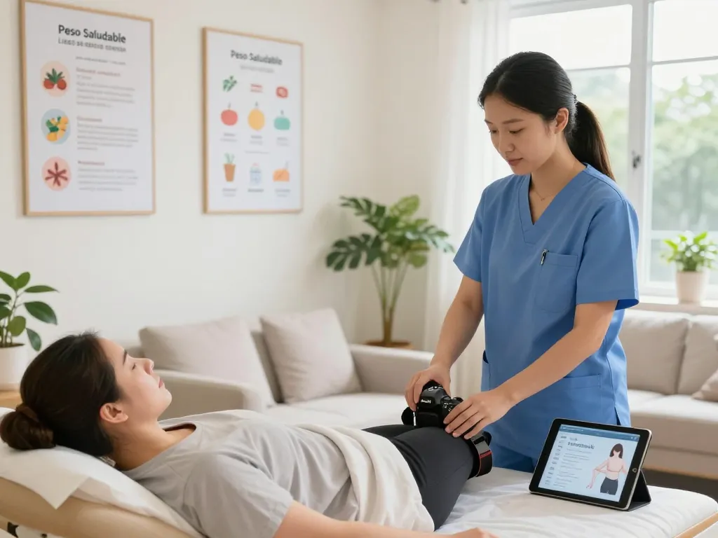 Peso Saludable consultation in a modern wellness clinic showcasing weight management treatment process with professional guidance.