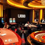 Experience the excitement of U888 with vibrant casino action and players at poker tables.