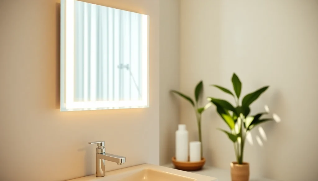 Admire the elegance of an elegant led mirror, featuring sleek lines and ambient lighting in a stylish bathroom.