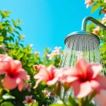 Sunny Shower USA Inc offers a refreshing outdoor shower experience surrounded by nature.