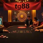 Experience thrilling blackjack gameplay at tg88's casino table surrounded by dazzling slot machines.