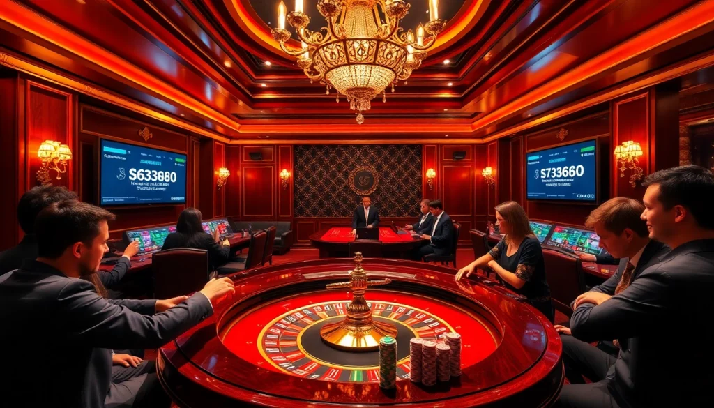 Exciting roulette action at a luxury casino inspired by https://sv368com.biz/ featuring players winning with poker chips.