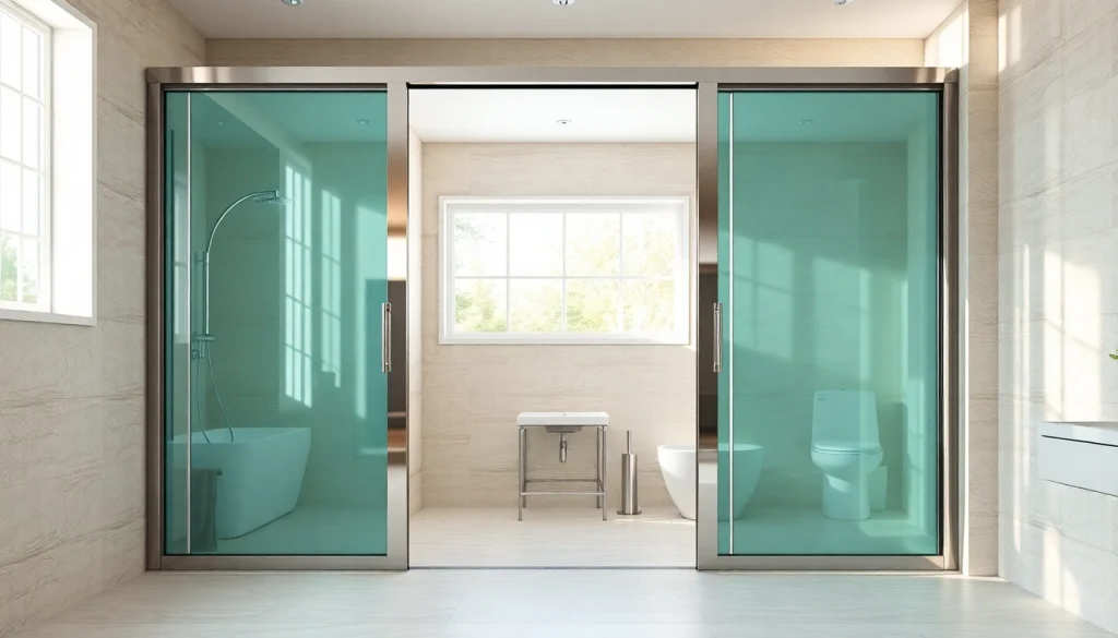 Explore elegant sliding shower doors with a polished chrome finish in a modern bathroom setting.