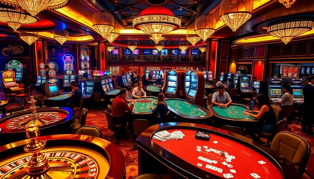 Experience thrilling gambling action at https://kjc.uk.com/ with a vibrant casino ambiance featuring players and games.