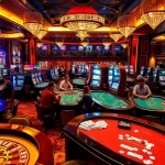 Experience thrilling gambling action at https://kjc.uk.com/ with a vibrant casino ambiance featuring players and games.