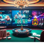 Play exciting games at https://78win.bot/, featuring vibrant poker chips and roulette wheels in a luxurious casino setting.