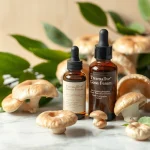 Tremella mushroom serum displayed with natural elements for hydration and skincare benefits.