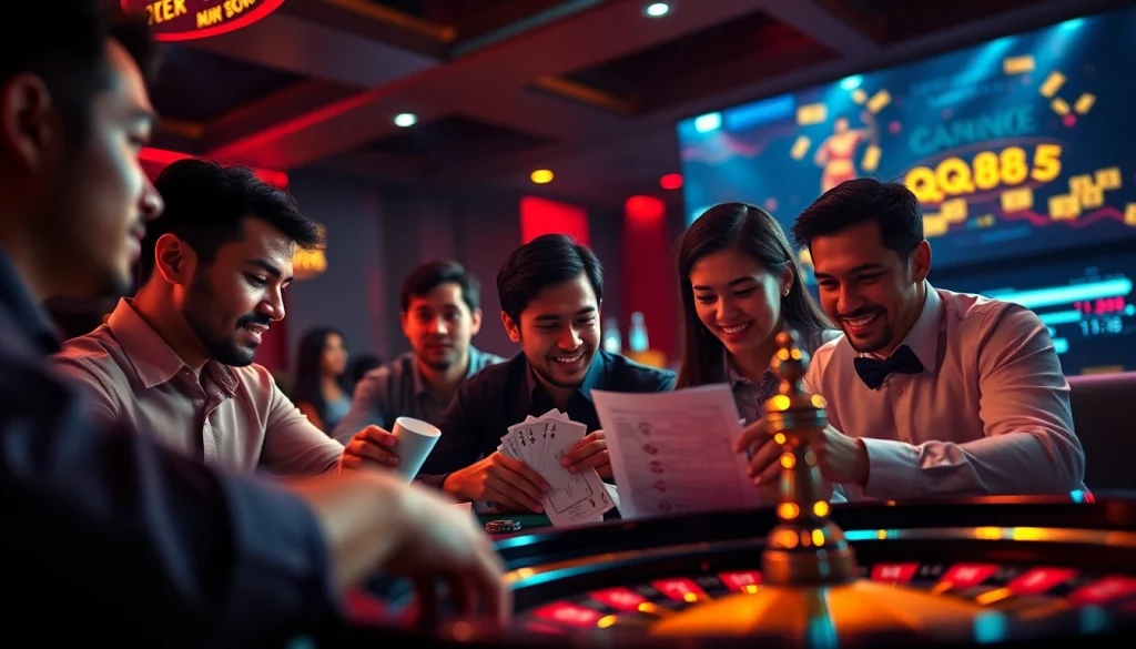 Exciting gaming atmosphere at QQ88 showcasing players betting on casino games.