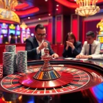 KONG88 players celebrating wins at a vibrant casino scene with roulette and poker chips.