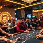 Players enjoying a thrilling game at a GO88 casino table, surrounded by vibrant gaming excitement.