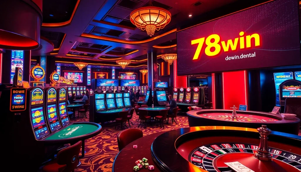 Experience thrilling gambling at 78win.dental with vibrant slot machines and poker tables.