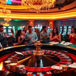 B52 players enjoying a thrilling moment at a luxurious casino roulette table.