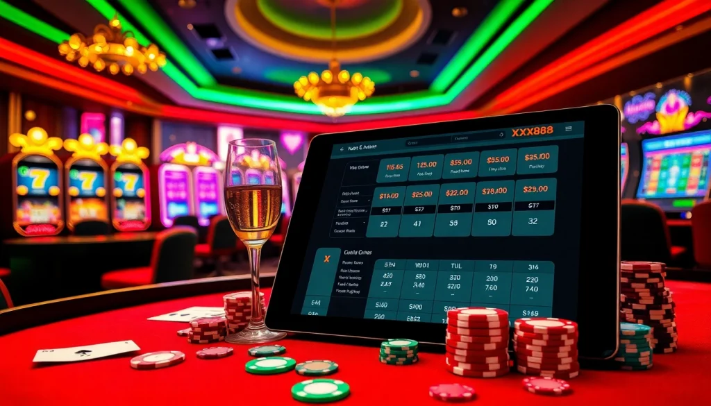 Experience the thrill of đăng nhập xx88 with vibrant casino elements showcasing poker chips and roulette.