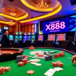 Players enjoying the xx88 game at a vibrant casino table with colorful chips and cards.