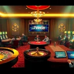 Experience thrilling gameplay on Trang chủ 78Win with an elegant online casino scene showcasing roulette and poker.