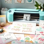 Cricut SVG files displayed on a vibrant crafting workspace with a Cricut machine