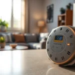 Carbon monoxide detector beeping on a kitchen counter, highlighting its importance.