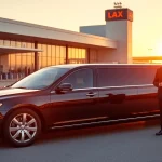 Hollywood Town Car and Limousine showcasing a luxurious black stretch limousine and professional chauffeur at LAX airport.