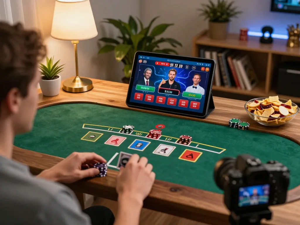Engaging in online blackjack at dn88 with a tablet showing live dealer interactions and strategic options.