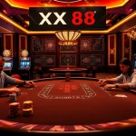 Players engaged at a professional poker table with chips and cards, showcasing the essence of XX88.