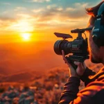 Engaging in location scouting, a videographer captures stunning landscapes for future projects.