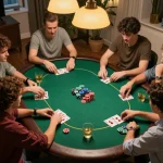 Engaged players enjoying poker night at home while utilizing 88vvgo for online betting.