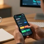 Aplikasi SBOBET menampilkan odds langsung selama taruhan olahraga di kantor rumah yang nyaman