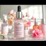 Showcase the best EGF serum prominently amidst elegant skincare products on a marble vanity.