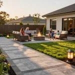 Pavers near me beautifully enhancing an outdoor space with a family enjoying time on a cozy patio.