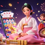 Experience thrilling wins at 32win with a photorealistic Asian woman amidst vivid casino elements.