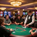 Socolive trực tiếp bóng đá gaming experience vibrant casino atmosphere with players and dealers in action